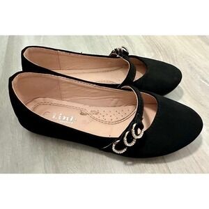 Kids Black Ballet Flats Mary Jane Style Rhinestone Buckle‎ Comfort Shoes sz 1